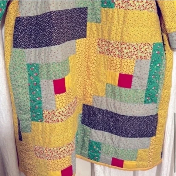 Handmade Heirloom Vintage Long Quilt Coat; Log cabin quilt.